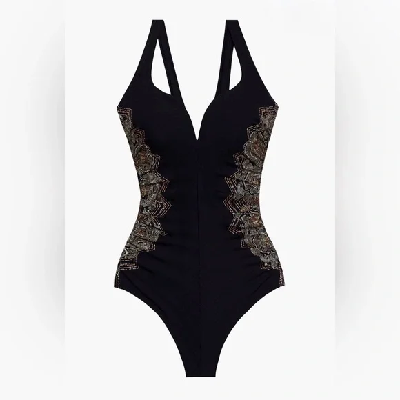 Miraclesuit Temptress One Piece Swimsuit Size 16 NWT Slimming Black Gold - Picture 3 of 8